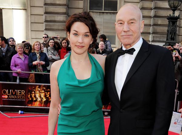 LONDON, ENGLAND - APRIL 15: (EMBARGOED FOR PUBLICATION IN UK TABLOID NEWSPAPERS UNTIL 48 HOURS AFTER CREATE DATE AND TIME. MANDATORY CREDIT PHOTO BY DAVE M. BENETT/GETTY IMAGES REQUIRED) Sir Patrick Stewart (R) and Sunny Ozell arrive at the 2012 Olivier Awards held at The Royal Opera House on April 15, 2012 in London, England. (Photo by Dave M. Benett/Getty Images)
