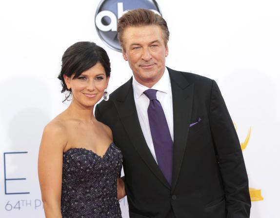 Actor Alec Baldwin of the comedy series "30 Rock" and his wife Hilaria Thomas arrive at the 64th Primetime Emmy Awards in Los Angeles September 23, 2012. REUTERS/Mario Anzuoni (UNITED STATES Tags: ENTERTAINMENT) (EMMYS-ARRIVALS)